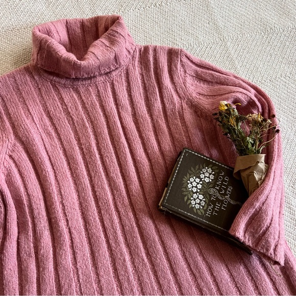Vintage 90s Wool Blend Thick Ribbed Knit Turtleneck Pullover Sweater - Picture 3 of 5